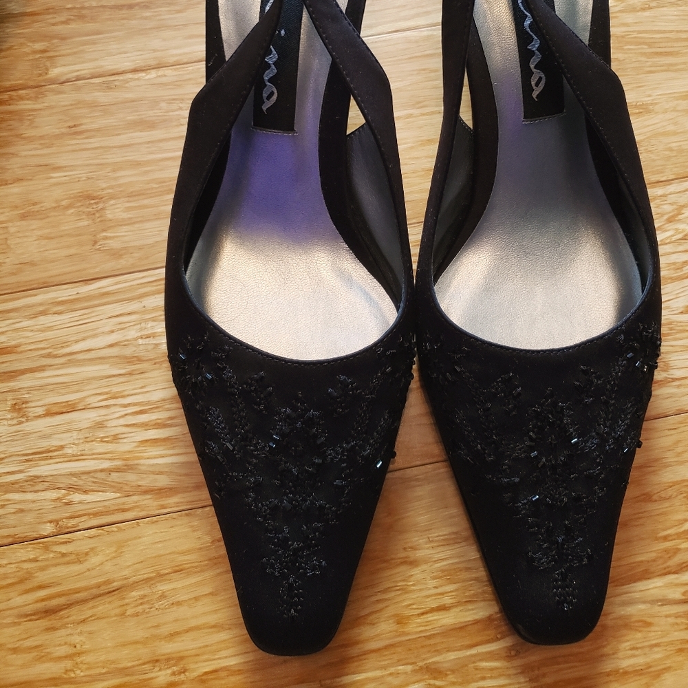 Nina Black Beaded Sling Heals